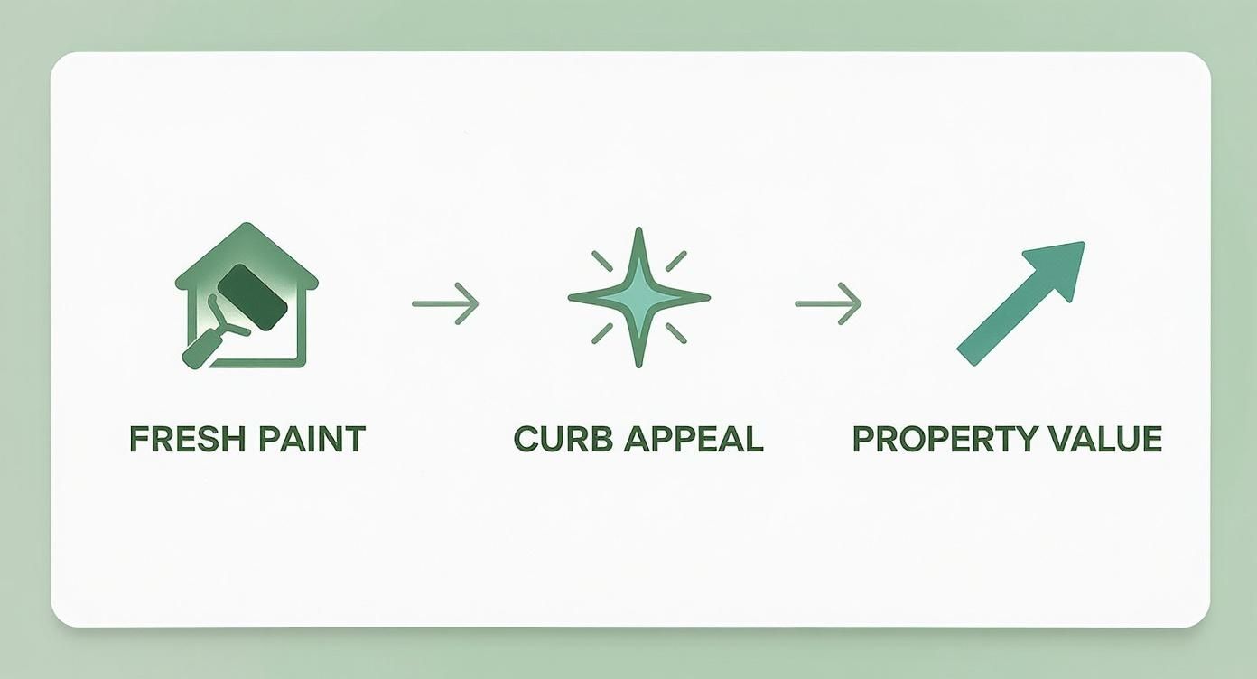 Infographic showing the process from fresh paint to increased curb appeal and higher property value.