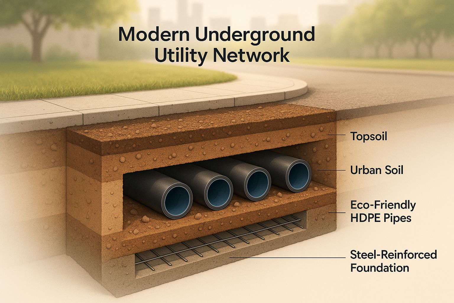 Infographic about building resilient underground utilities: how sustainable practices are changing the industry