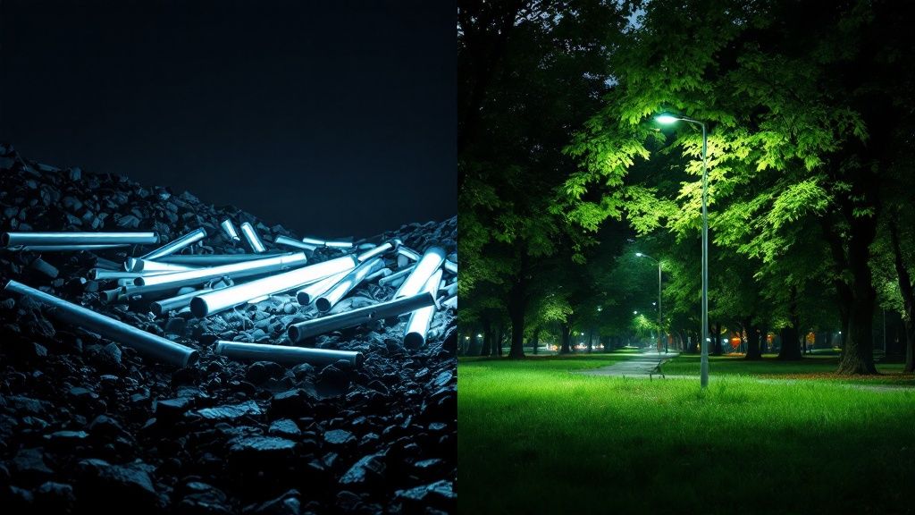 A well-lit, modern living room showcasing the results of an LED retrofit project.