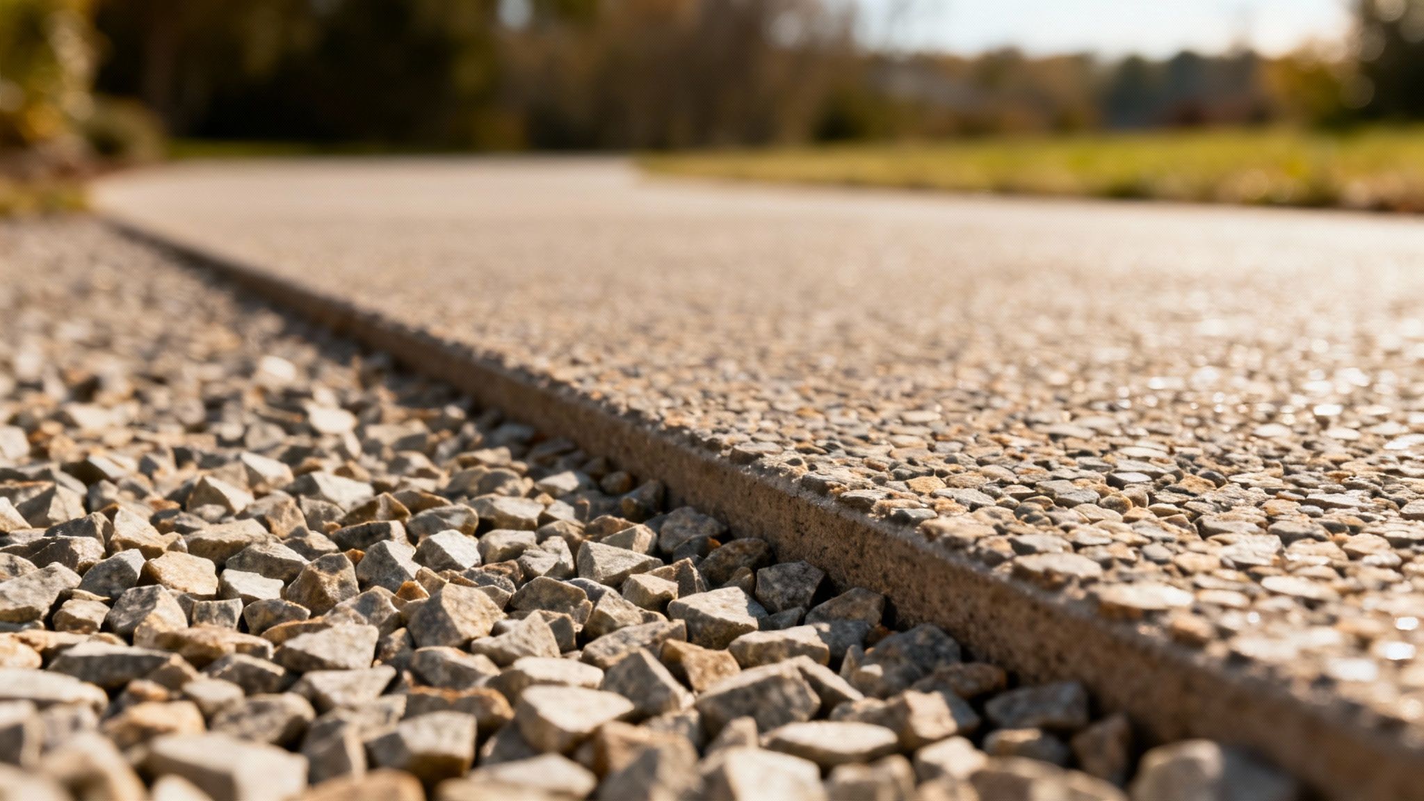 A beautiful home with a crushed granite driveway leading to the garage