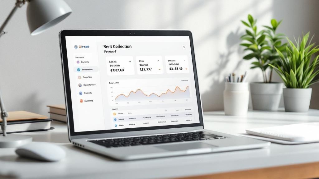 A person using a laptop to review financial charts and graphs, representing expert financial management for a rental property.