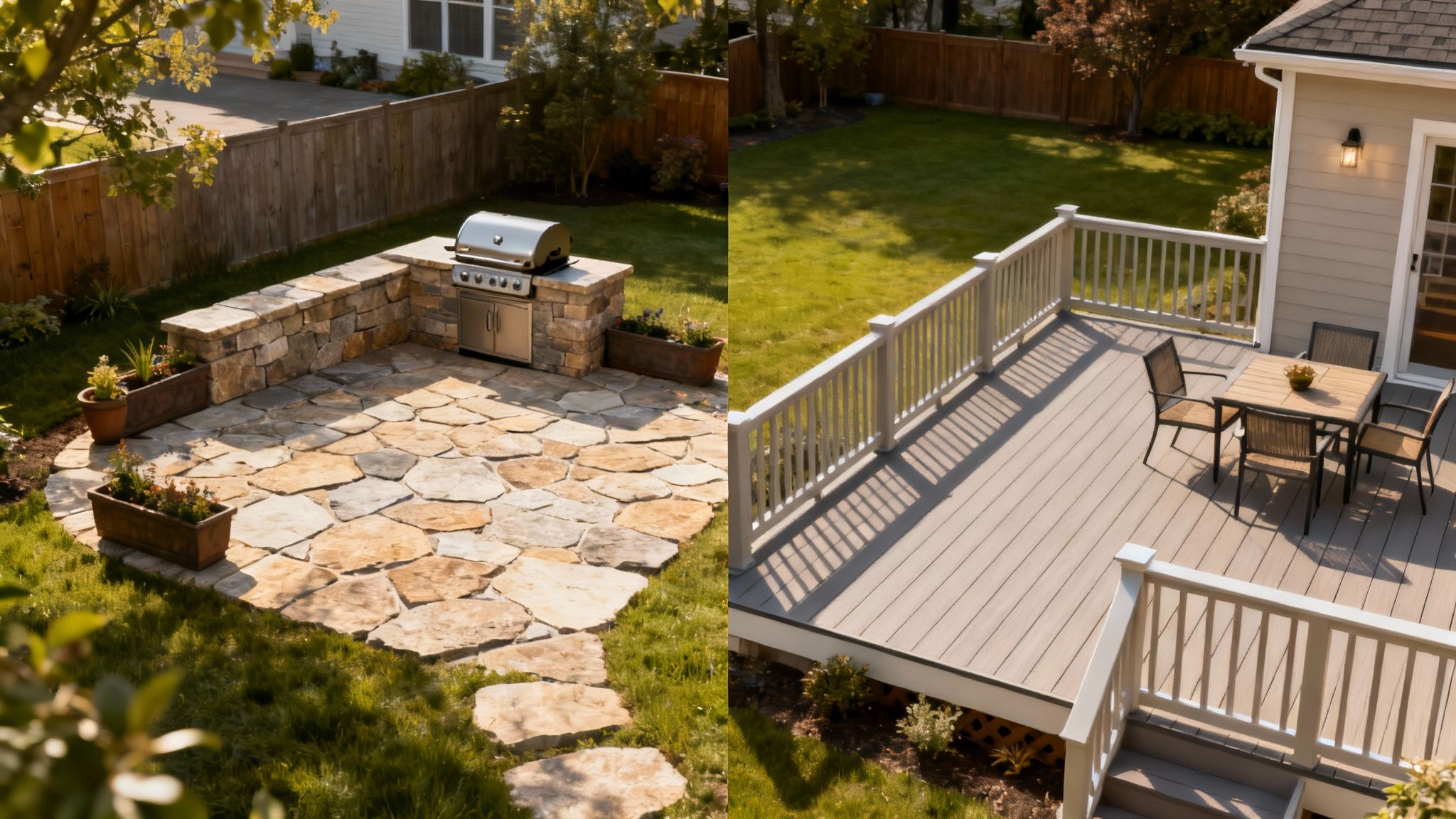 A beautiful Lehigh Valley paver patio with an outdoor fireplace and elegant seating.