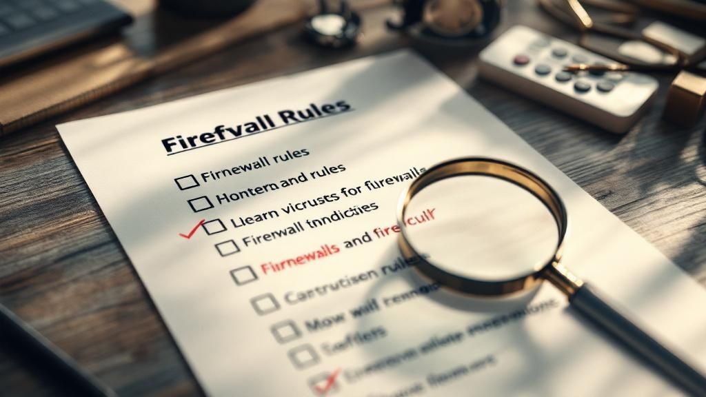 A firewall diagram showing a rule that specifically allows HTTPS traffic on TCP port 443, while blocking other traffic.