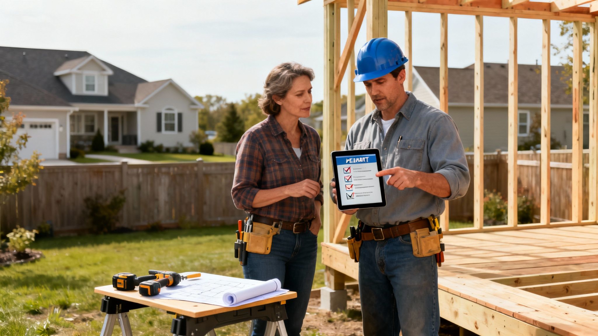 Deck plan with code annotations