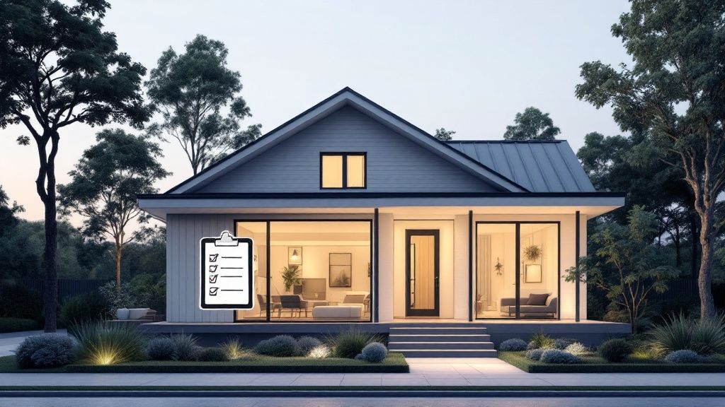 A person inspecting the exterior wall of a residential property, checking for cracks and damage.