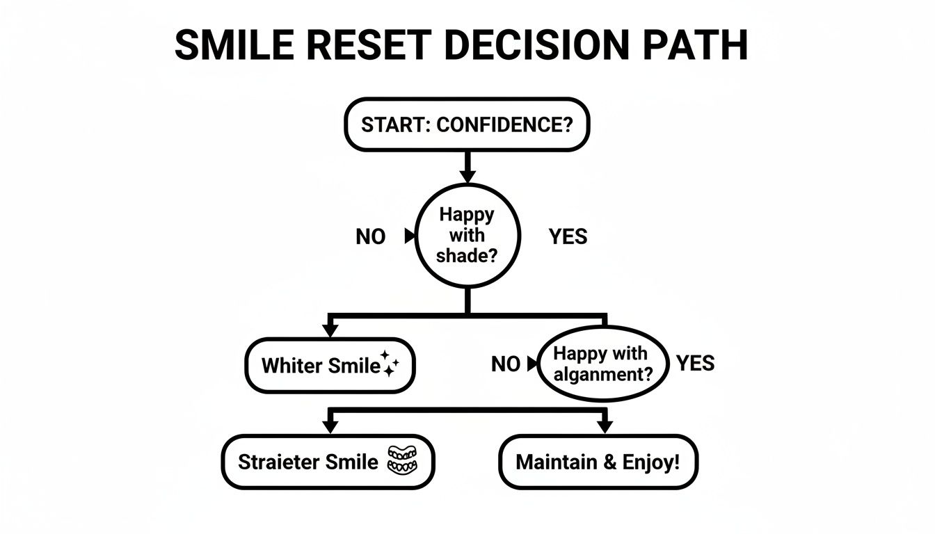 A flowchart outlining the Smile Reset Decision Path for dental aesthetic improvements.