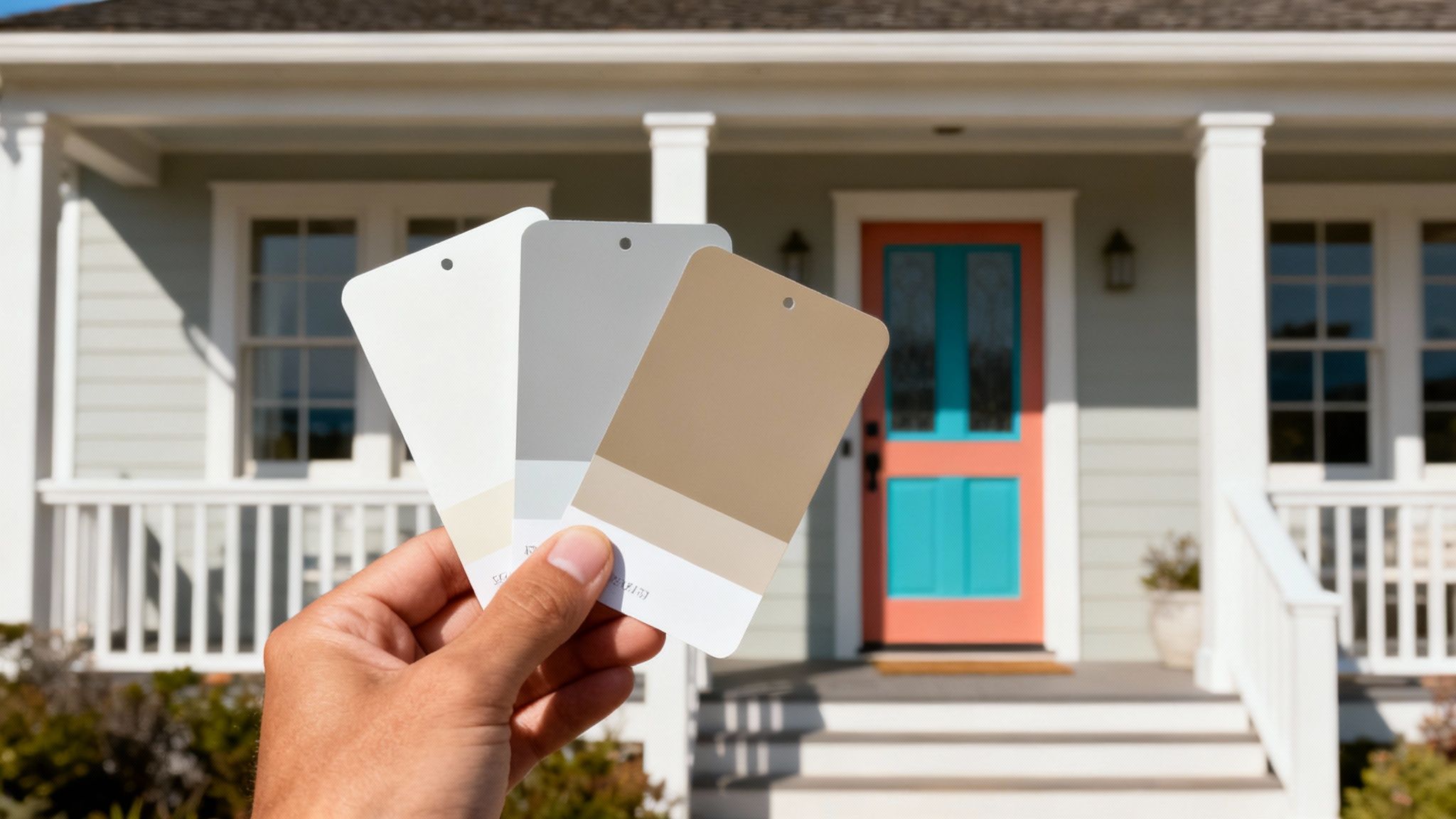 A freshly painted home exterior with an appealing color palette.