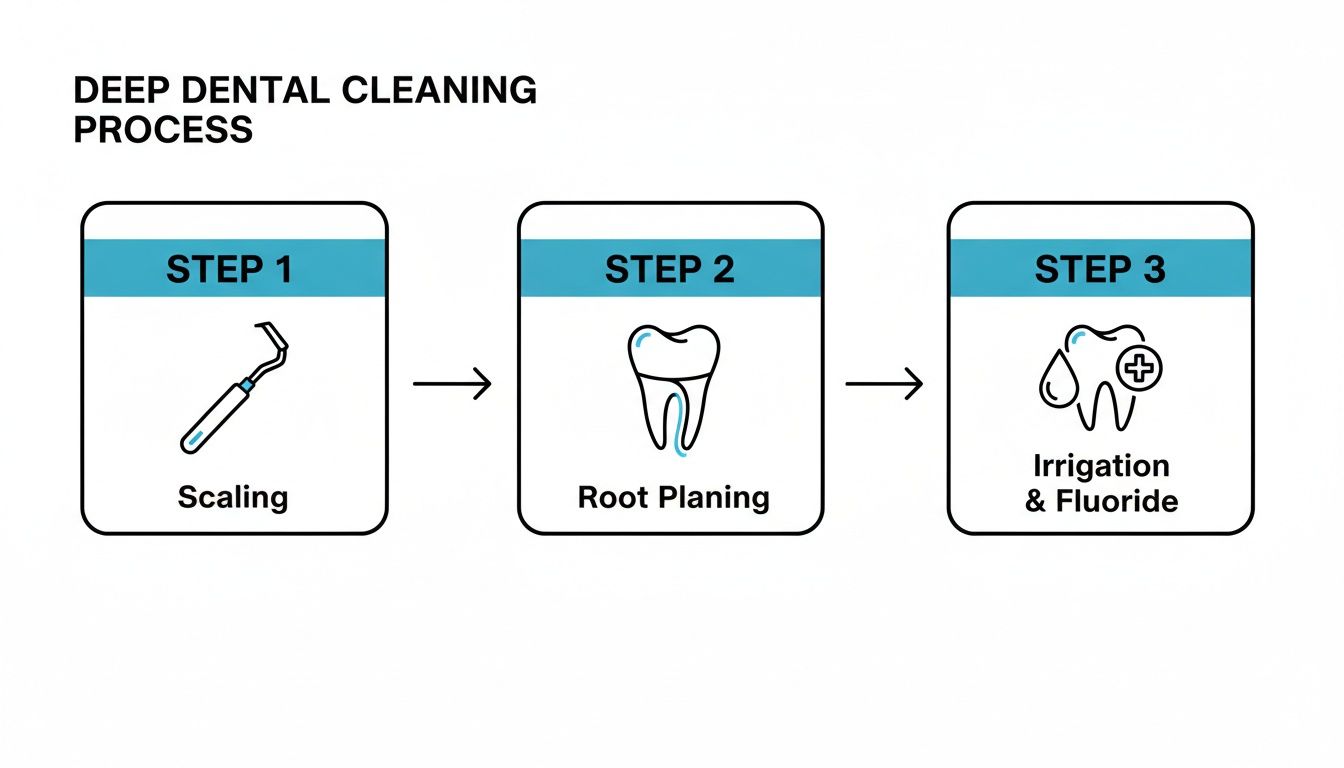An infographic illustrating the three steps of a deep <a href=