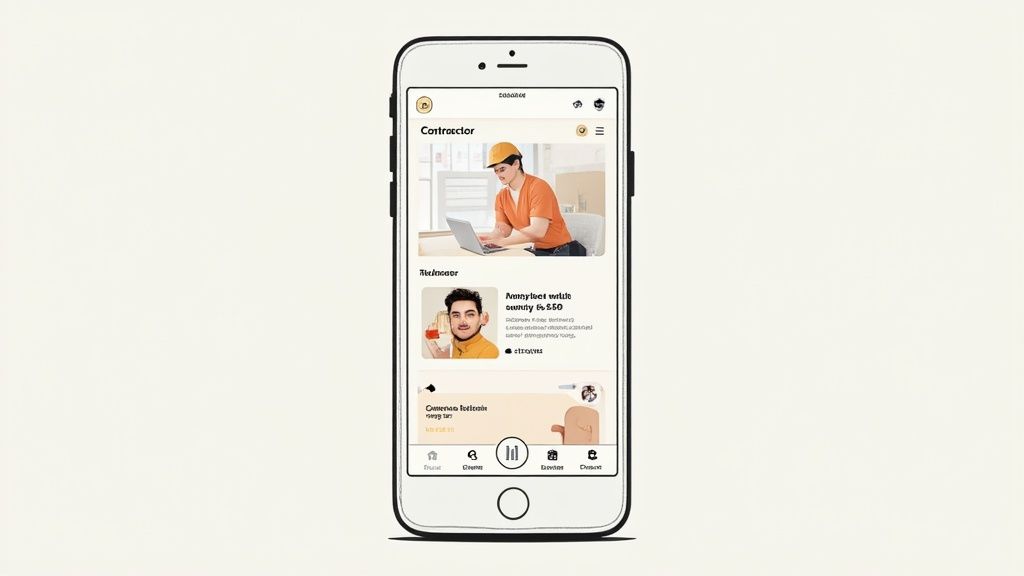 A person holding a smartphone displaying a mobile-optimized website design, with a laptop showing the desktop version in the background.
