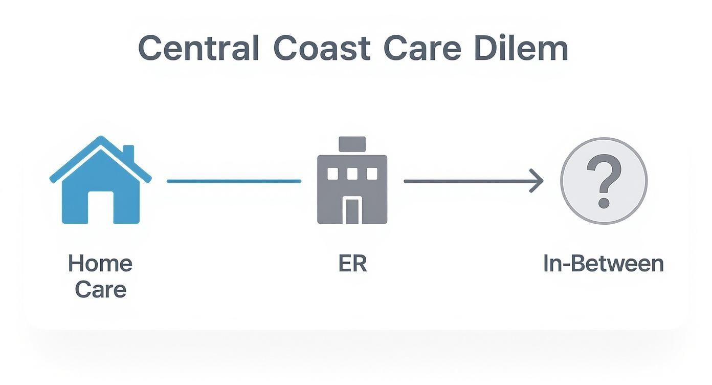 Infographic about too sick for home, not sick enough for the er? what central coast families can do instead