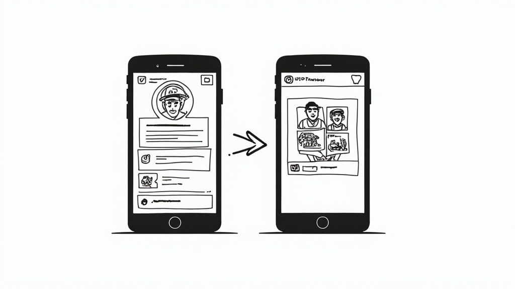 A plumber's social media feed showing before and after photos, tips, and customer reviews.