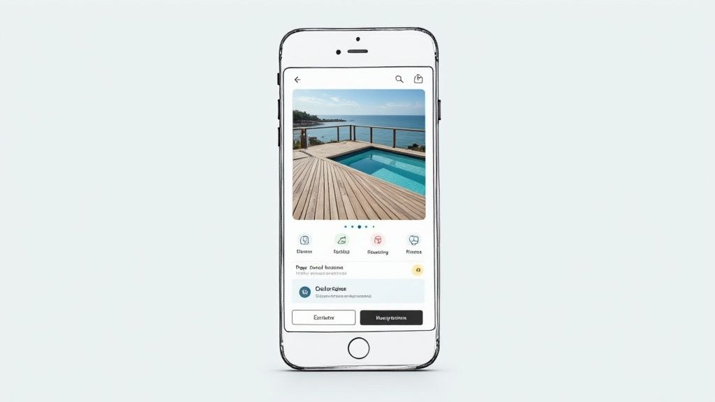 A contractor reviewing a website design on a tablet in a modern office.