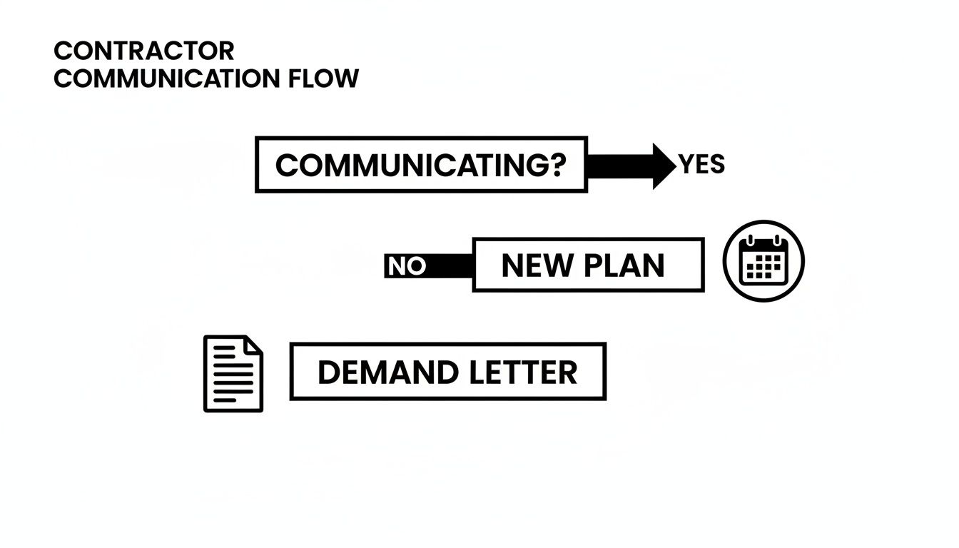 Flowchart detailing contractor communication process, including new plans and a demand letter.