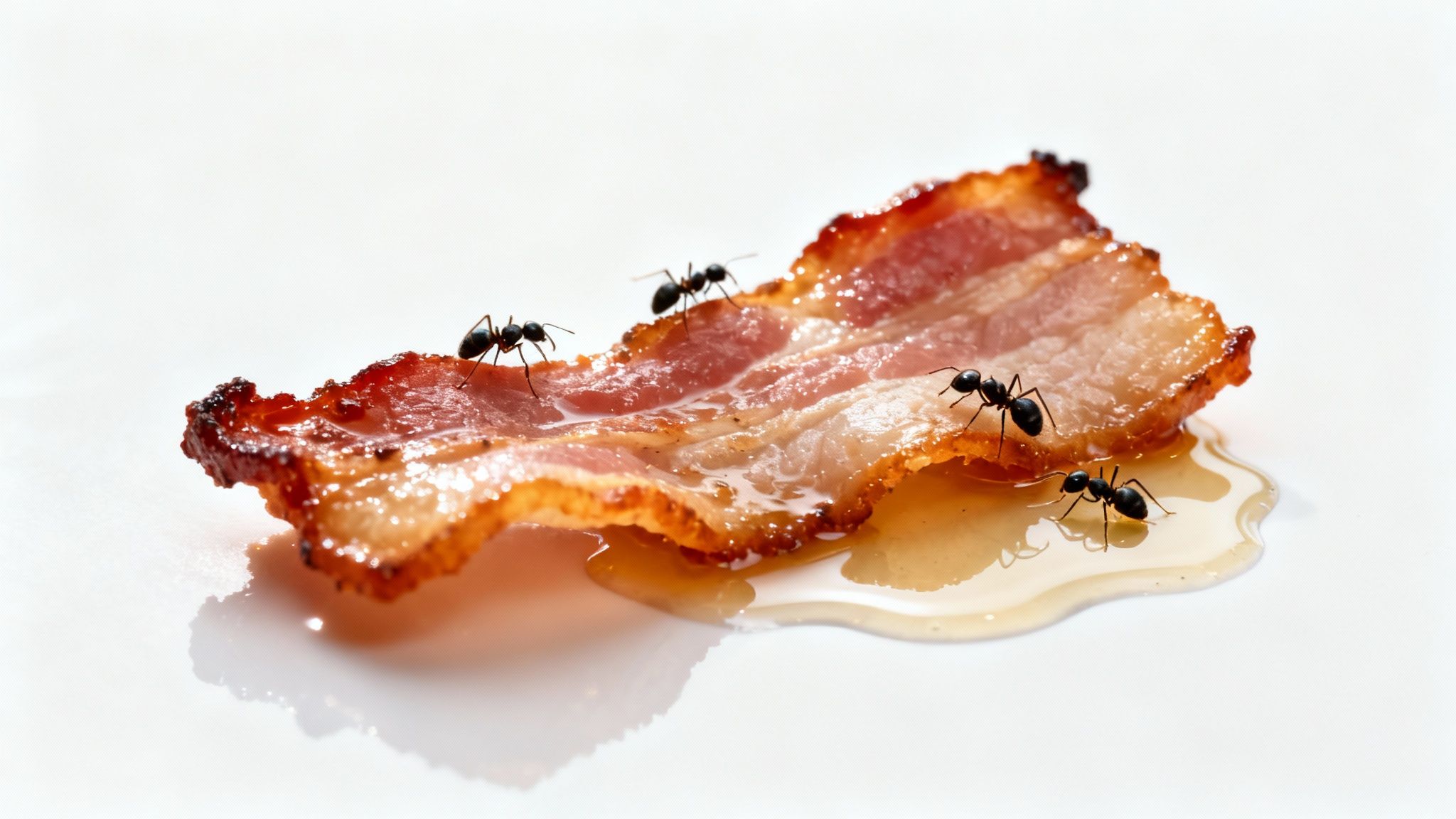 A close-up of ants swarming a piece of greasy, discarded food.