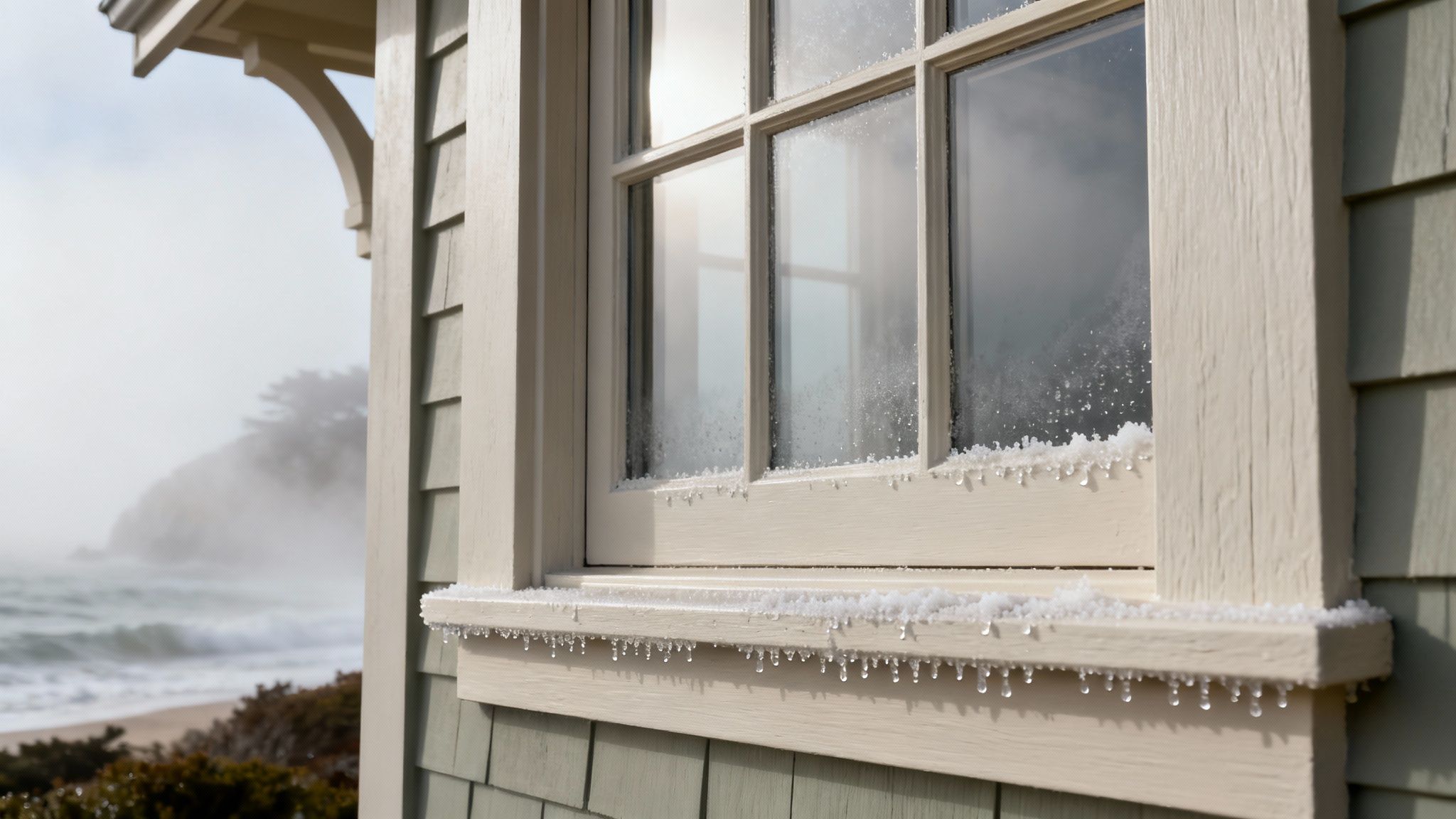 A historic Victorian home in Pacific Grove with well-maintained, classic windows.
