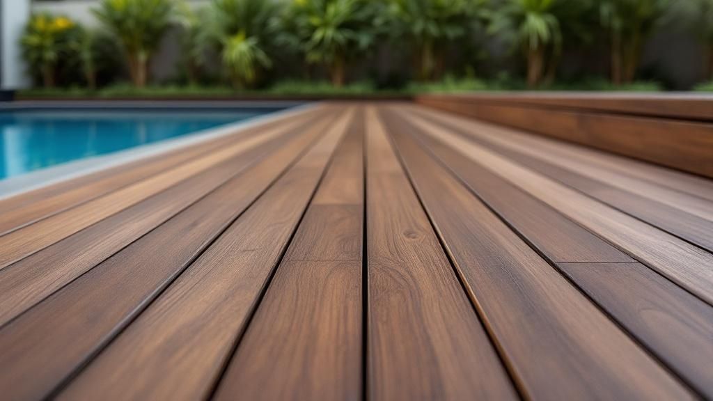 Ipe (Brazilian Walnut) decking showcasing its rich, dark color and dense grain structure.