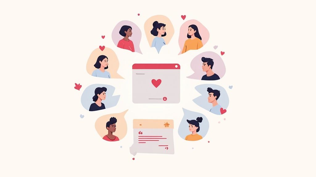 Illustration symbolizing how positive online reviews build trust for home service contractors in the Monterey Bay Area.