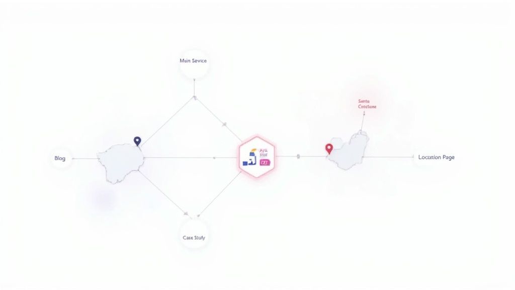 A diagram showing interconnected nodes, representing a web of linked content.