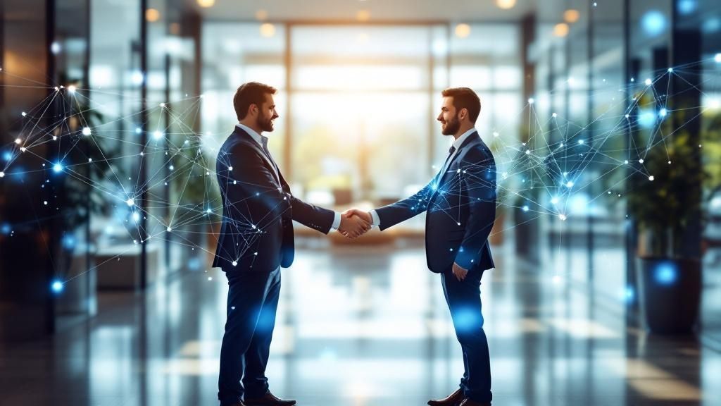 Leader looking at a network diagram, symbolizing strategic IT decisions