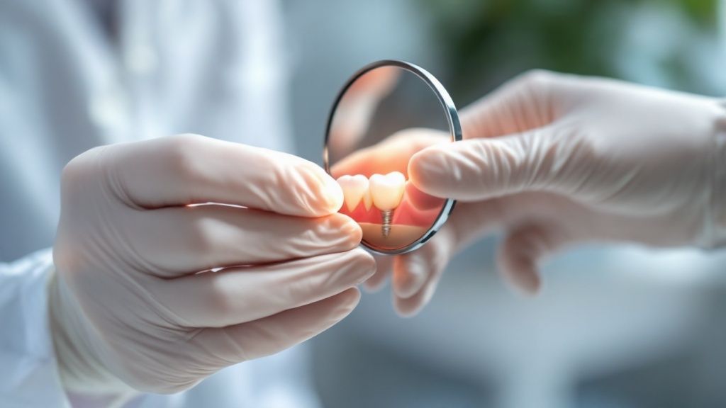 An illustration showing a dental implant fusing with the jawbone.