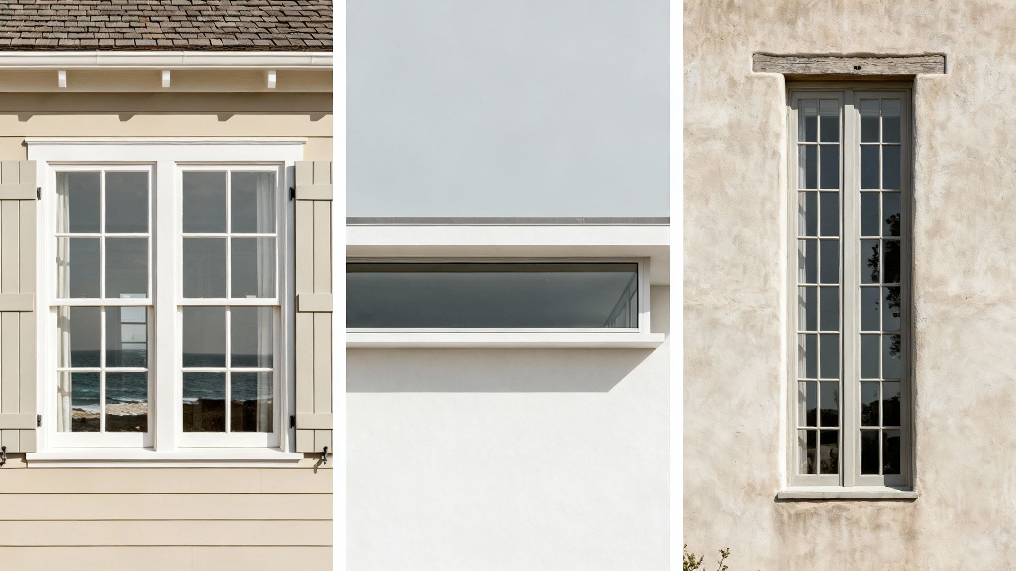 A modern home with large, elegant windows overlooking a scenic coastal view.