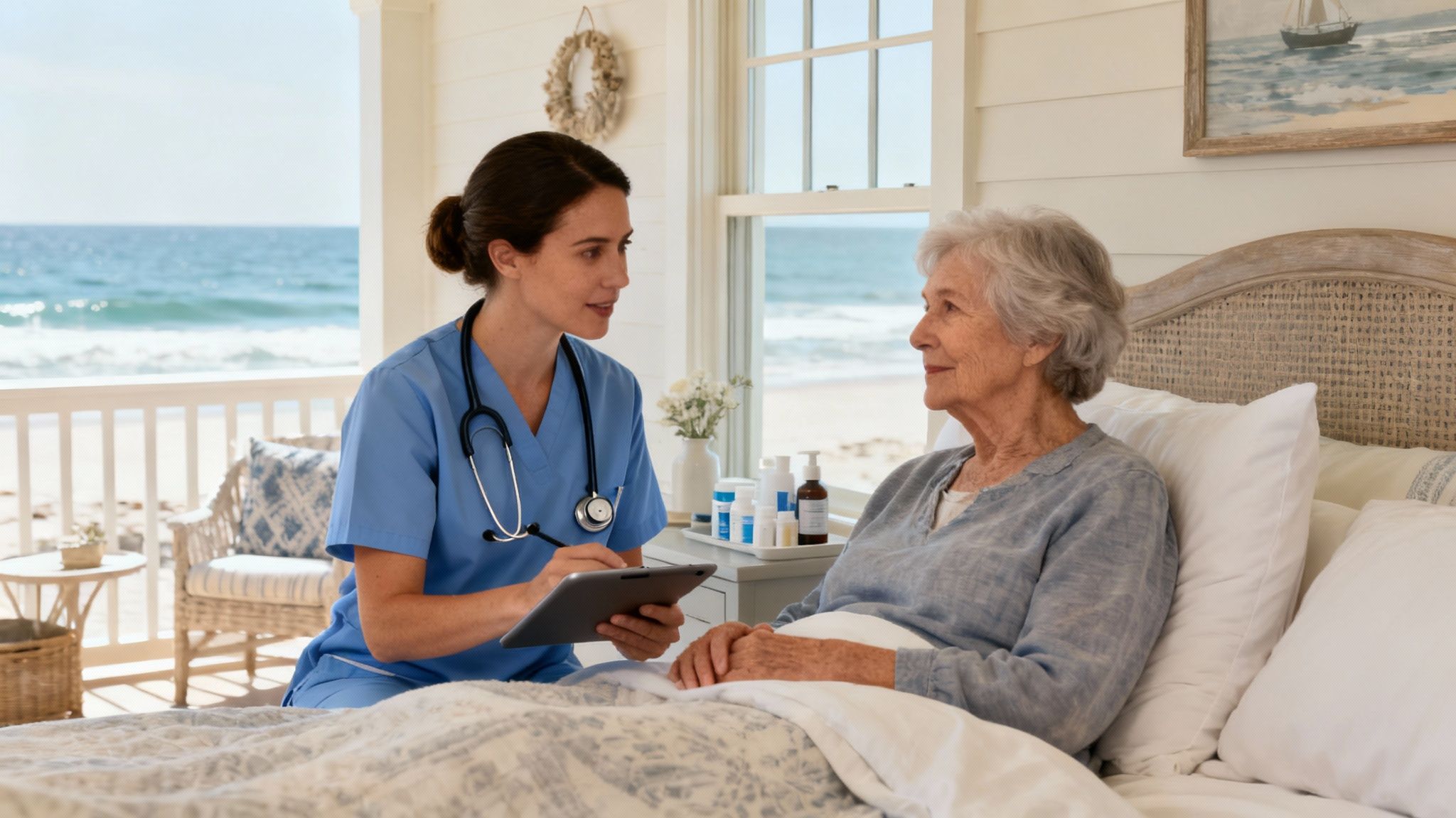A compassionate healthcare professional providing in-home care.