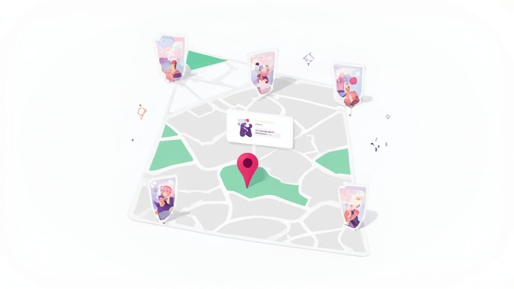 A contractor's team smiling and looking at a tablet on a job site.