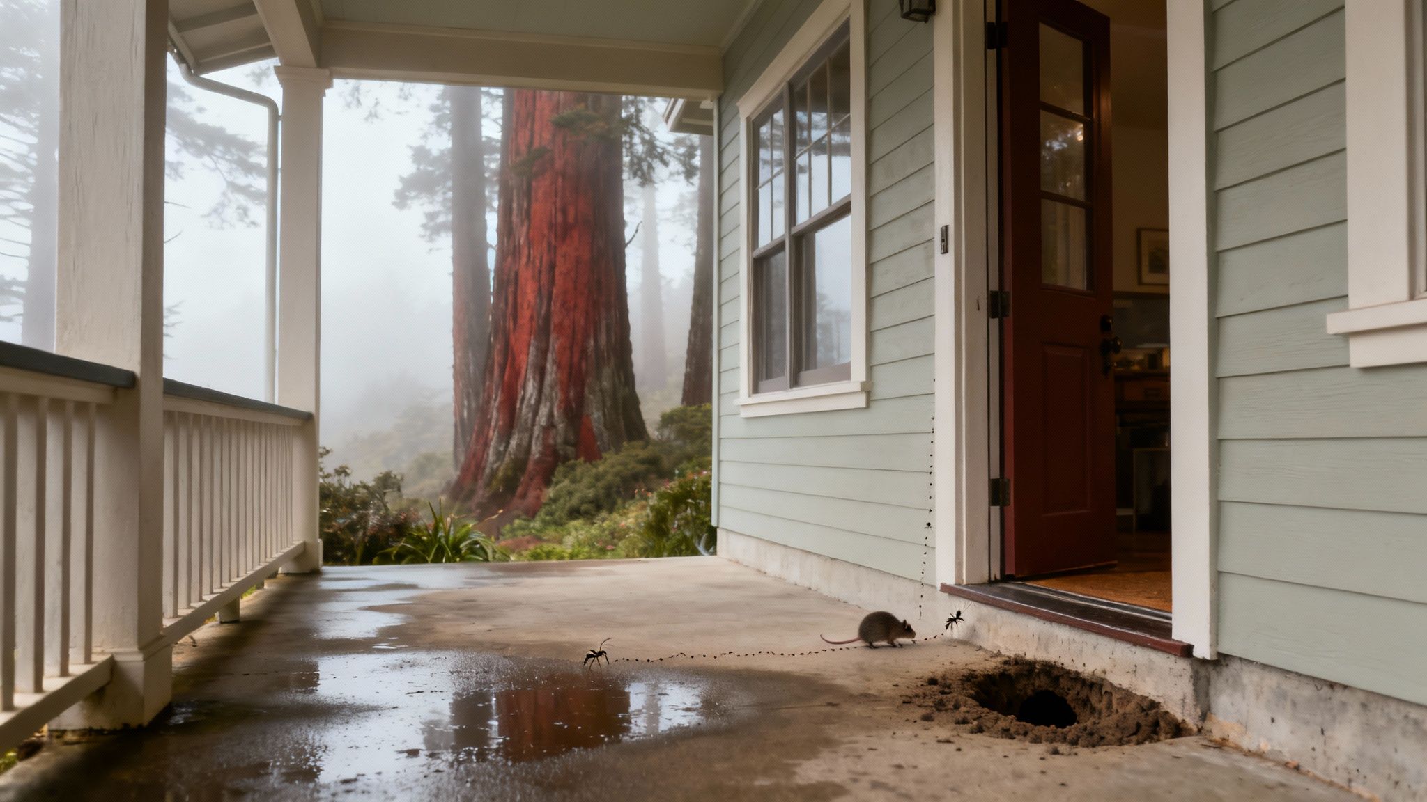 A lush, green area in Santa Cruz County with redwood trees and coastal foliage.