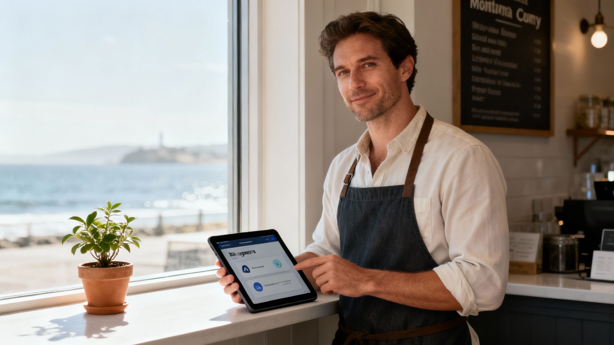 A team of professionals collaborating around a computer screen displaying data visualizations and AI-driven insights.