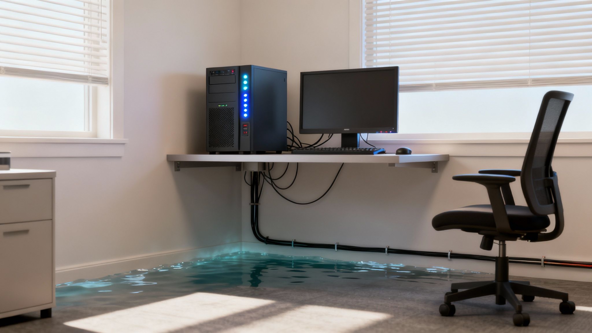 A server room with neatly organized racks and cables.