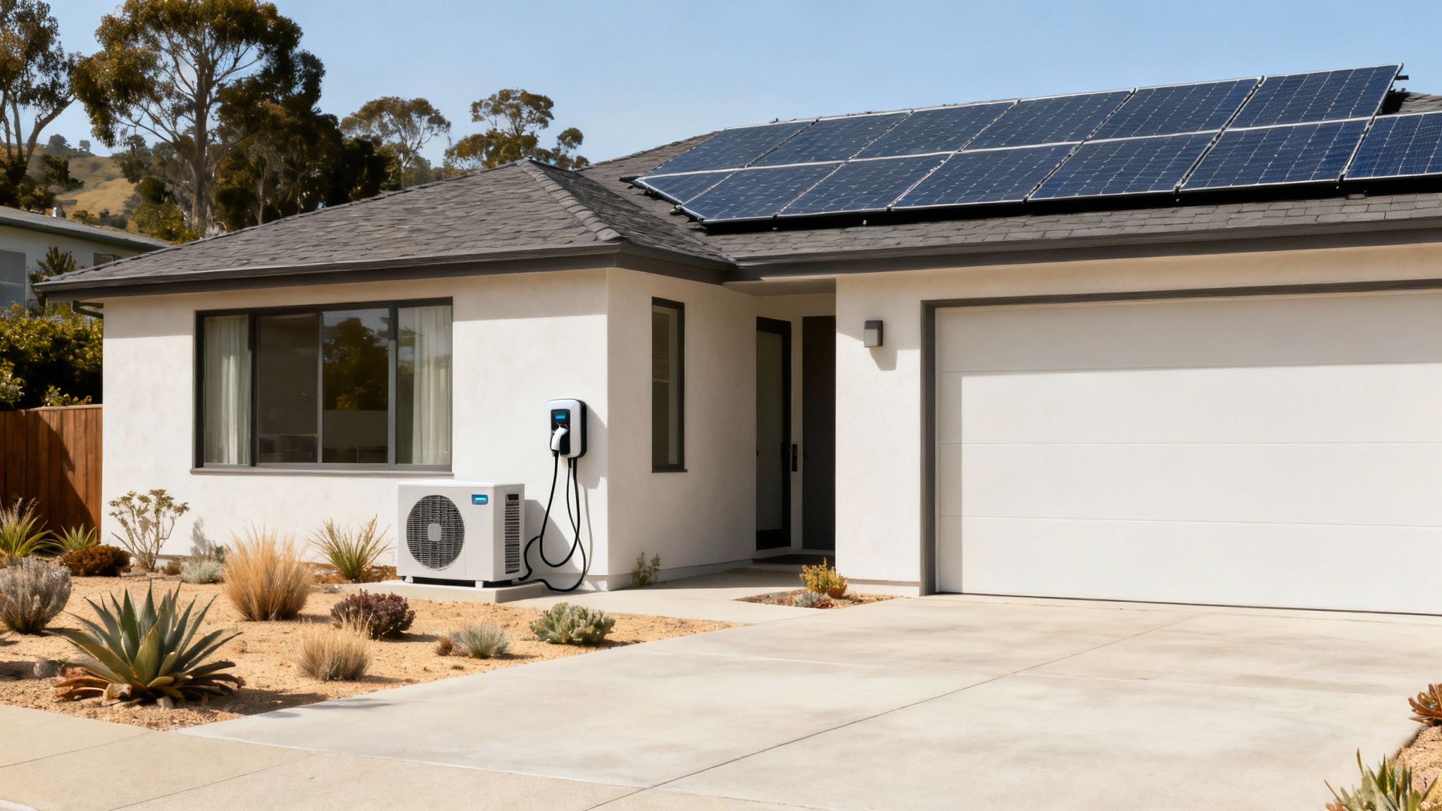 Solar panels installed on the roof of a modern Bay Area home.