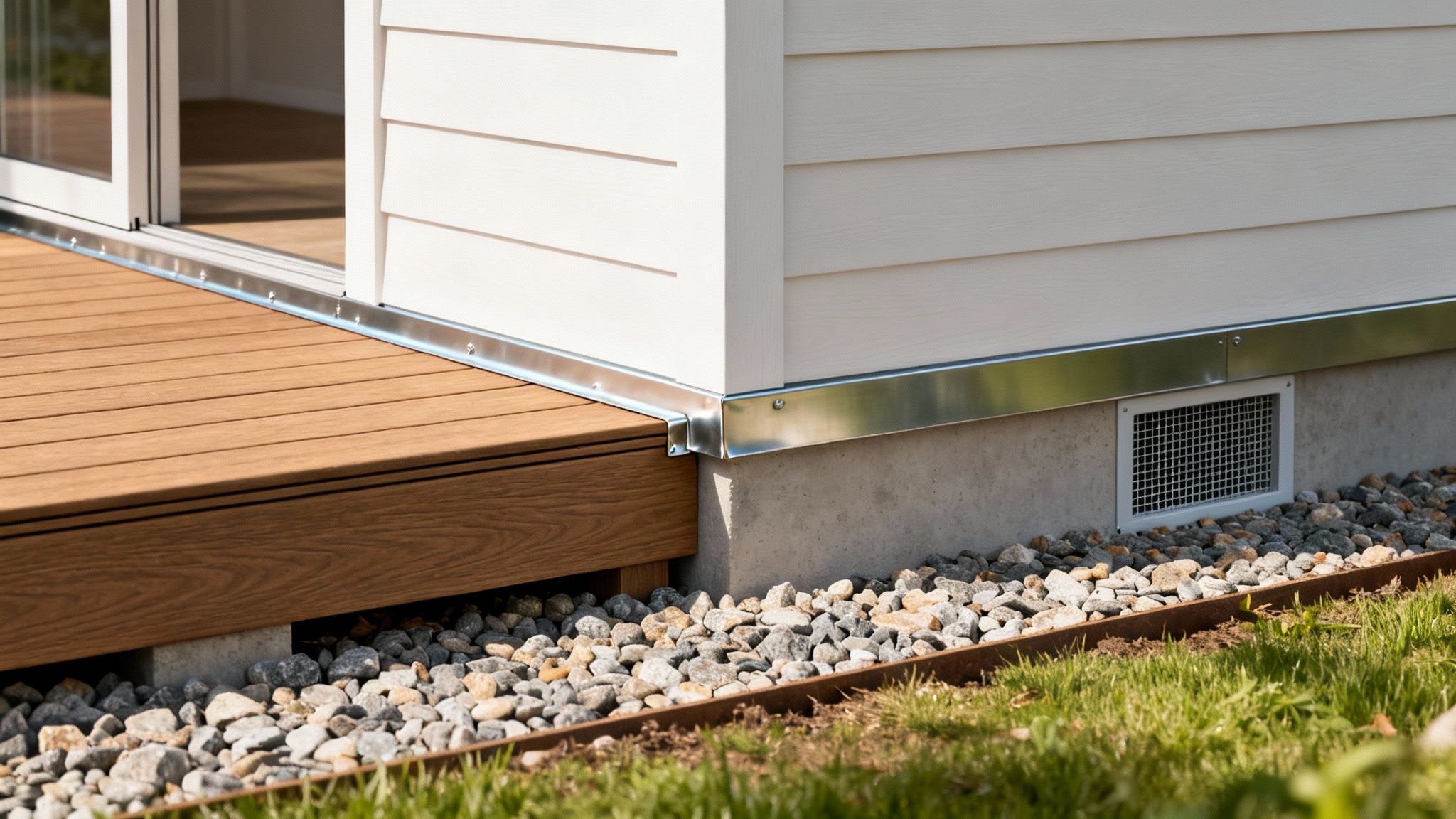 Protect Your Build: Fire-Resistant Essentials for Bay Area Construction 3 Modern house exterior with white siding, a wooden deck, and a gravel perimeter.