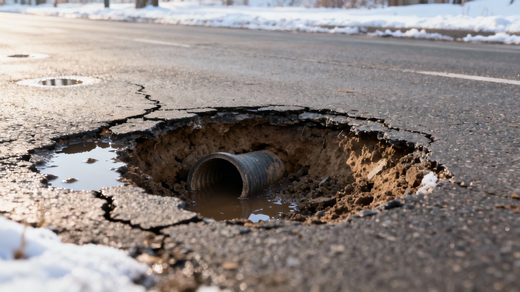Underground utility trenches under asphalt