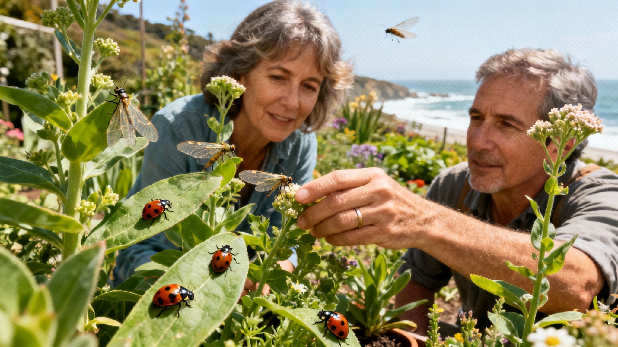 A healthy garden with vibrant green plants, showcasing the results of effective eco-friendly pest control.