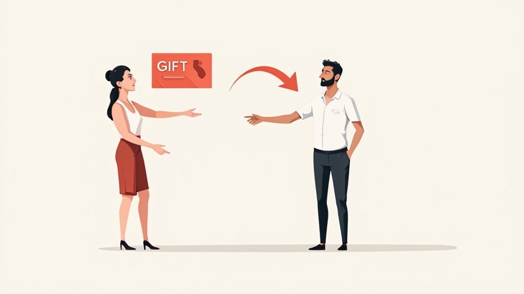 Two people shaking hands, representing a successful contractor referral.