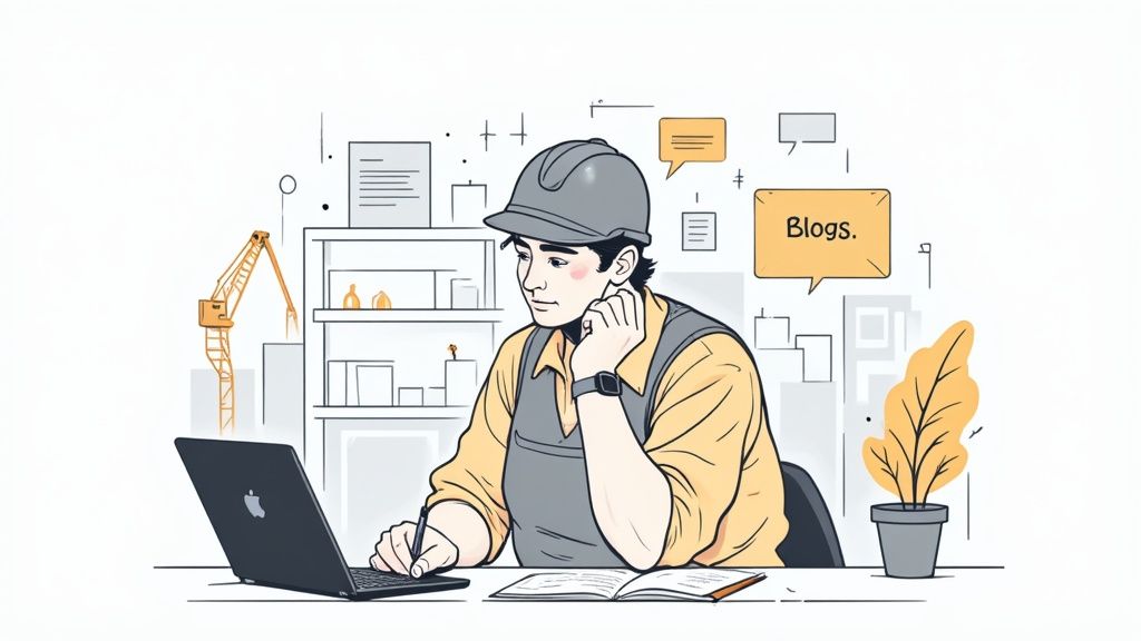 A contractor reviewing a potential job with a homeowner, symbolizing the lead qualification process.