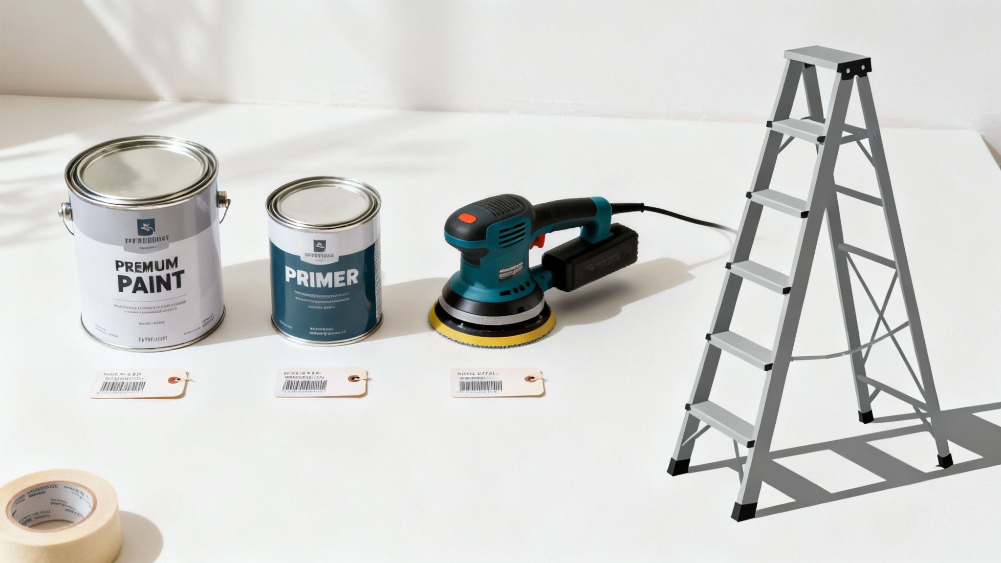 A professional painter meticulously taping the edges of a window frame before painting.