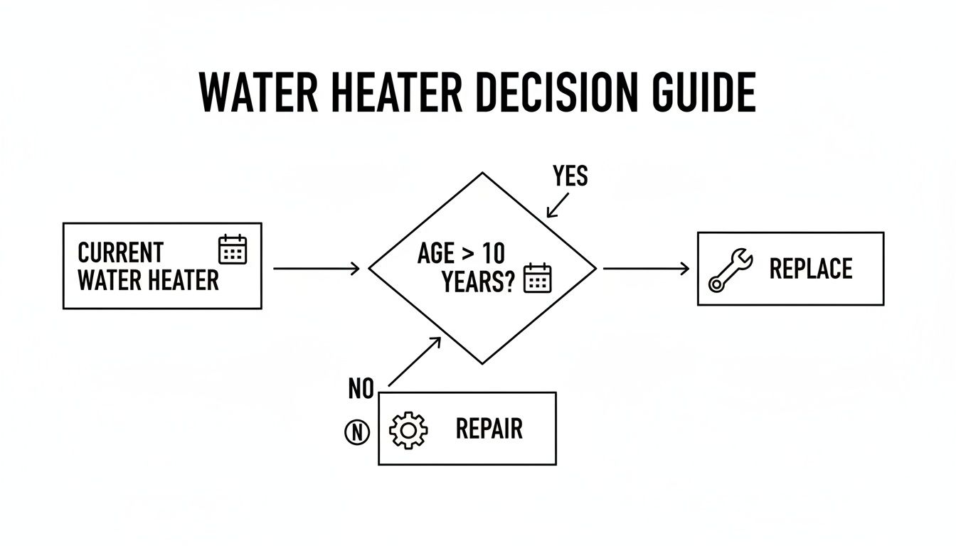 Infographic about is it better to repair or replace a water heater in monterey homes?