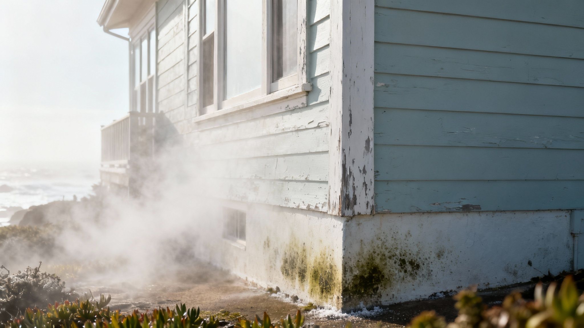 A coastal home in Pacific Grove with a fresh coat of paint under a clear blue sky.