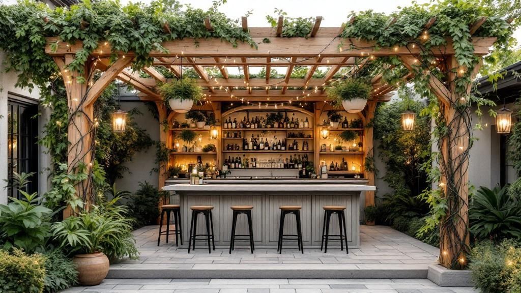 Pergola-Covered Garden Bar