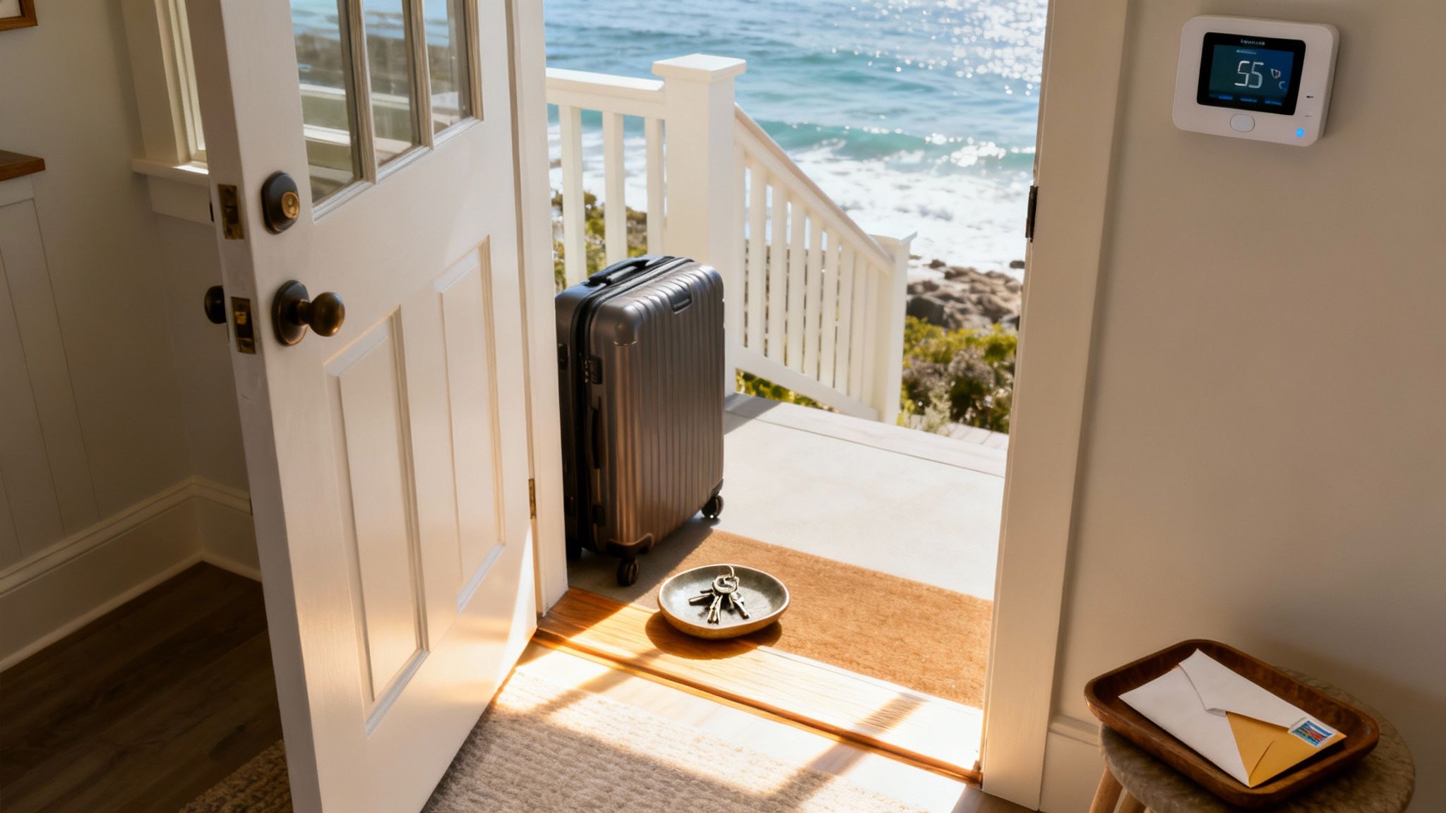 A welcoming entryway to a home with a clean, organized look.