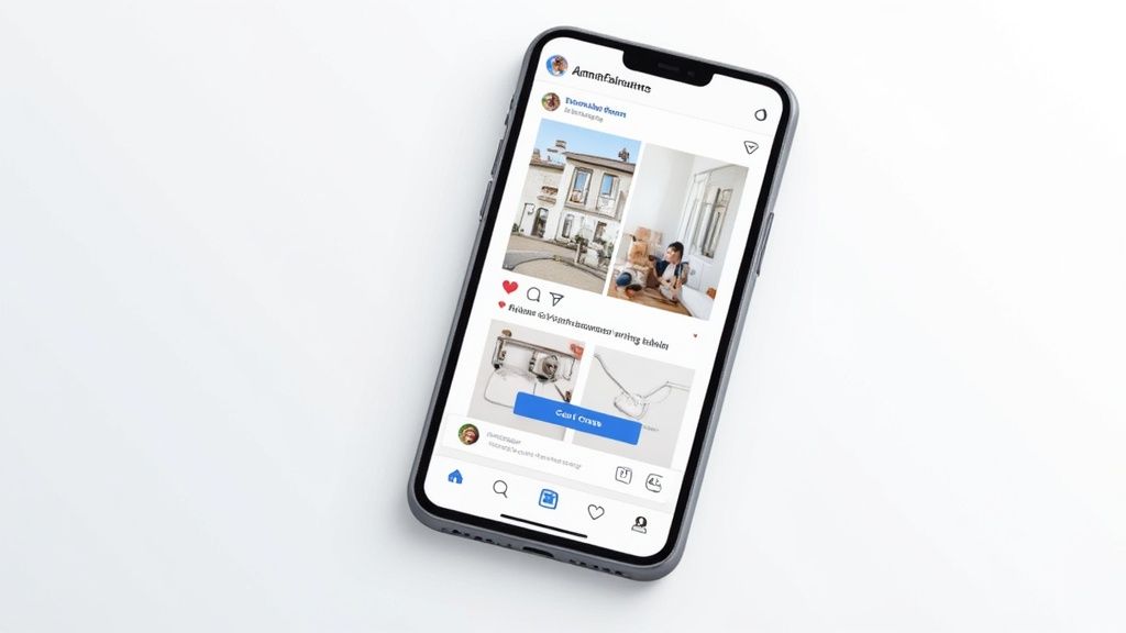 Facebook and Instagram Ads for Electricians showing various ad formats like video and image carousels on mobile devices.