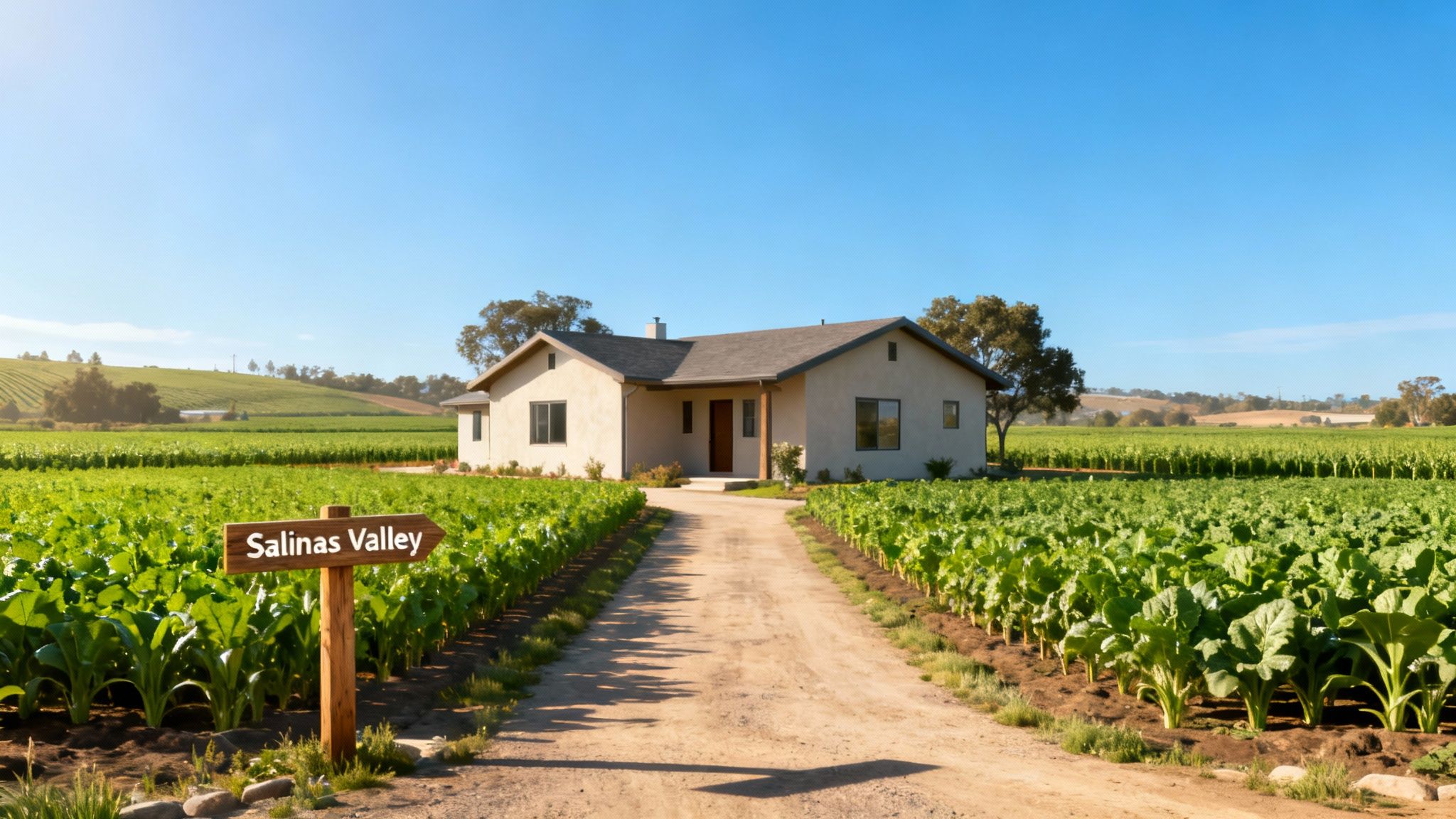An aerial view of the Salinas Valley farms and fields.