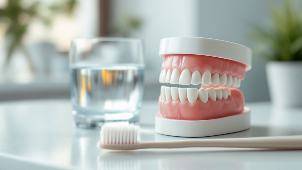 A bowl of healthy soup and a spoon, representing the soft food diet recommended after dental implant surgery.