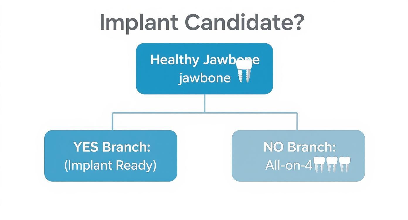 Infographic decision tree showing implant candidacy based on jawbone health.