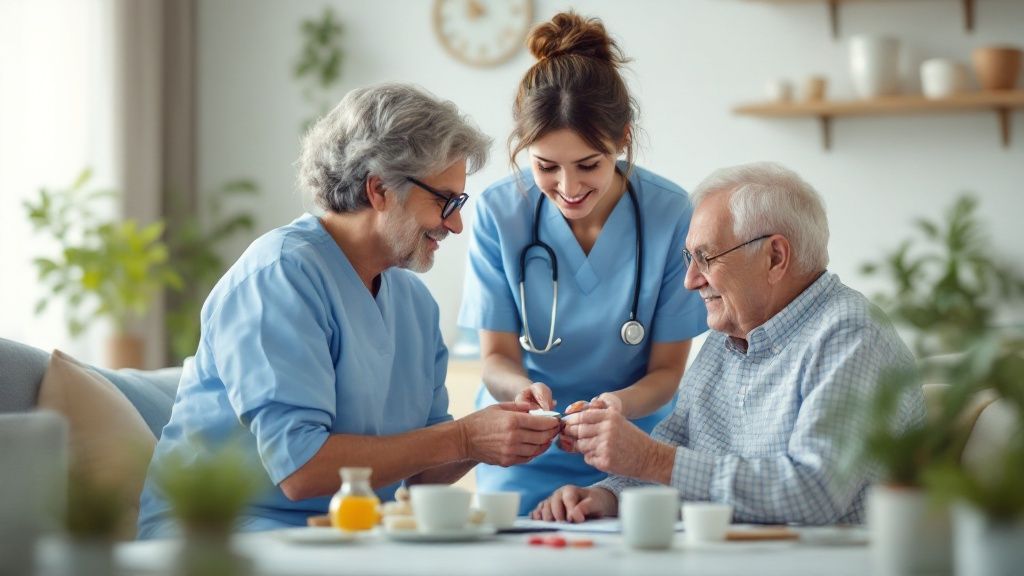 An experienced Central Coast VNA & Hospice clinician works with a patient, highlighting the qualified and professional care team.