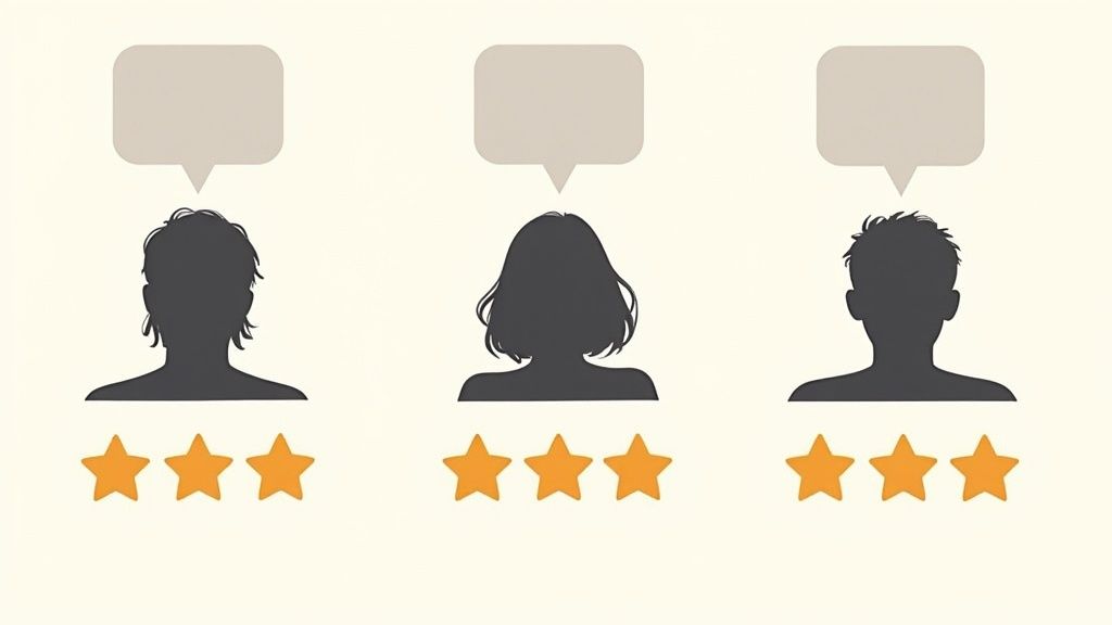 Social Proof Implementation showing customer testimonials and star ratings on a website to build trust and encourage conversions.