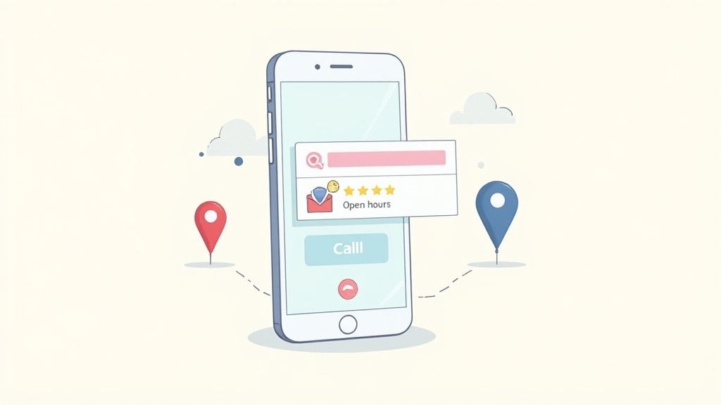 A smartphone displaying a contractor's website with 5-star ratings and a prominent 'Call Now' button.