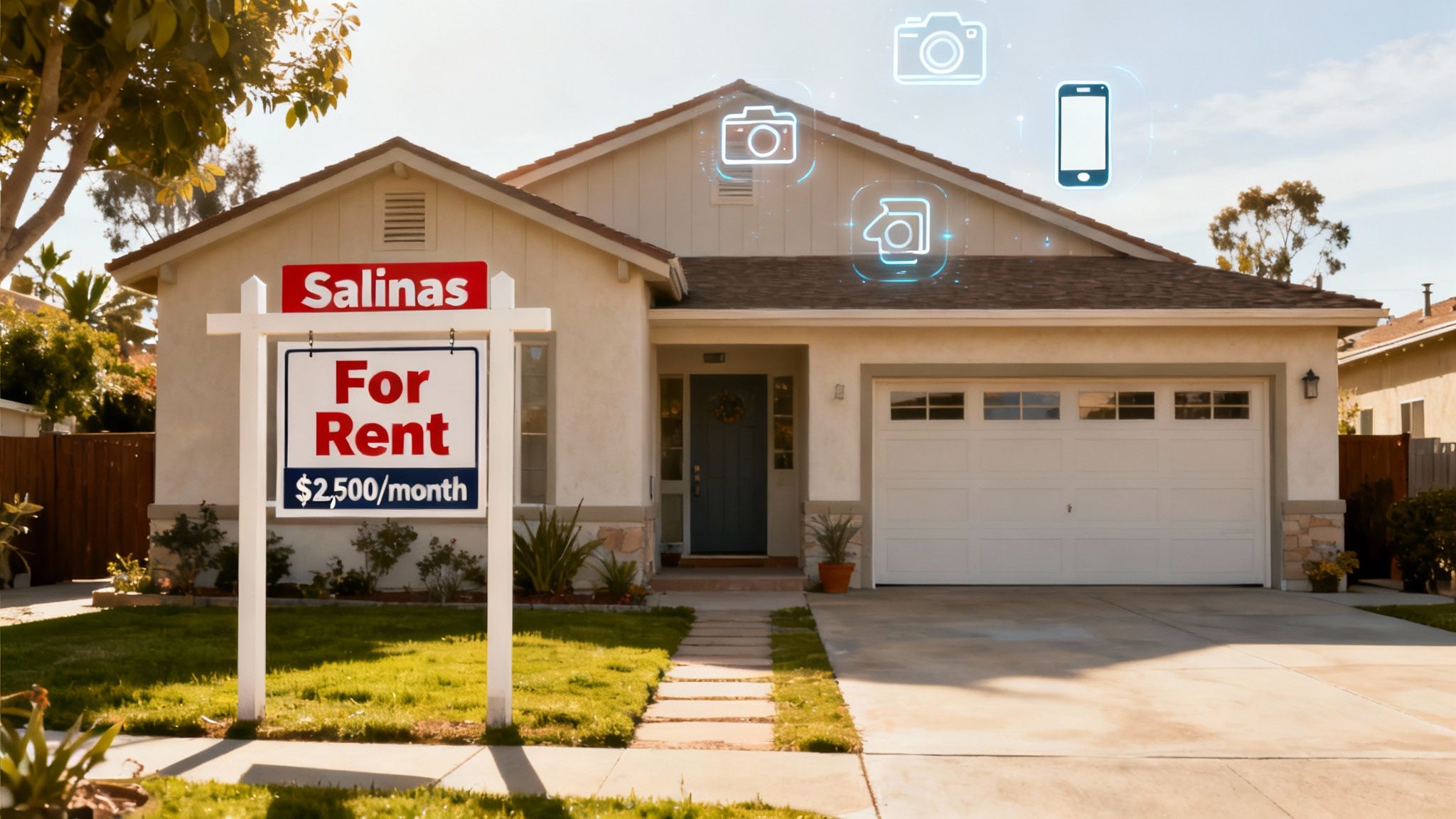 A bright, modern kitchen in a Salinas rental property, professionally photographed for marketing.