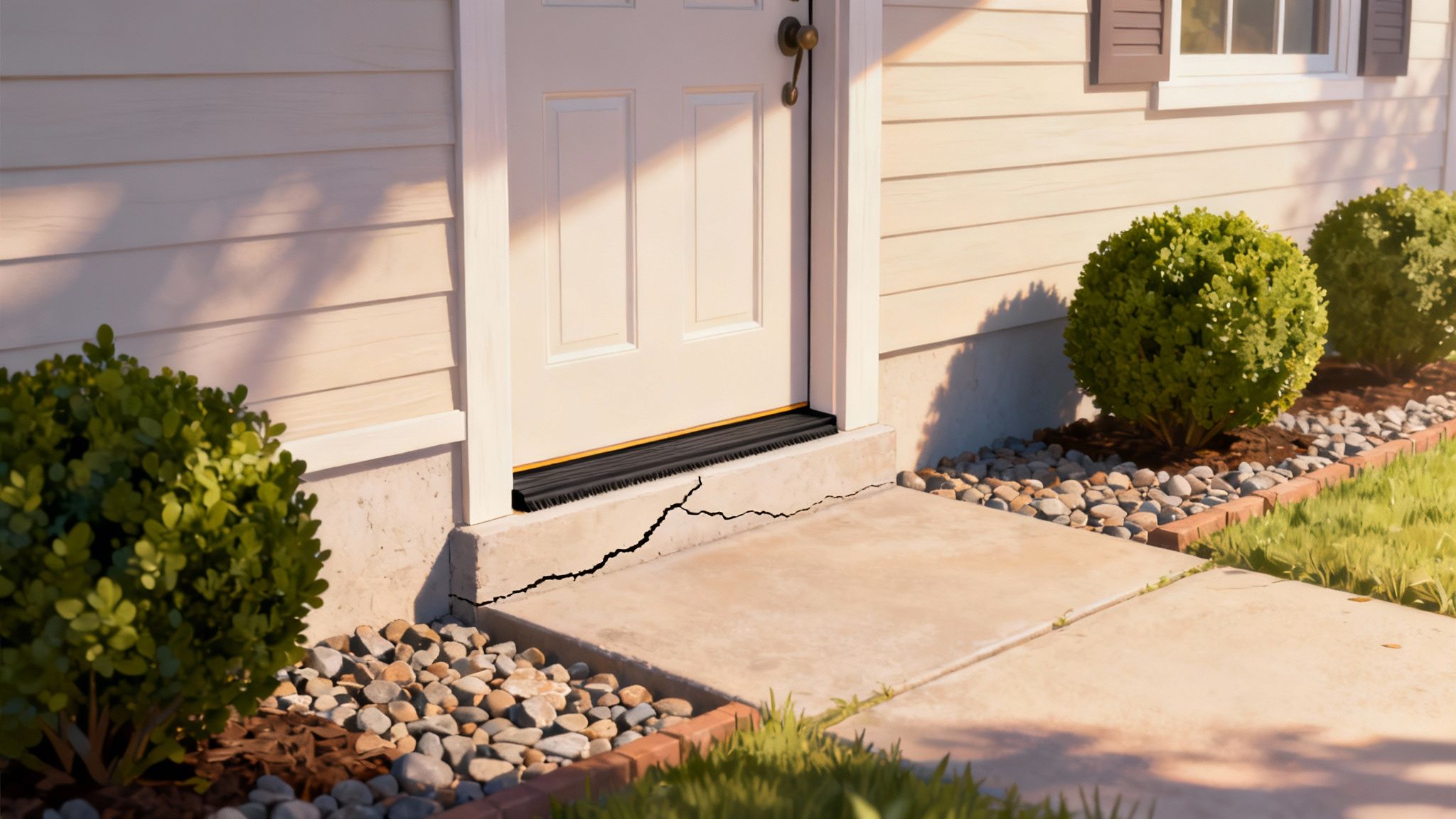 A person sealing a crack in the foundation of a home to prevent pests from entering.